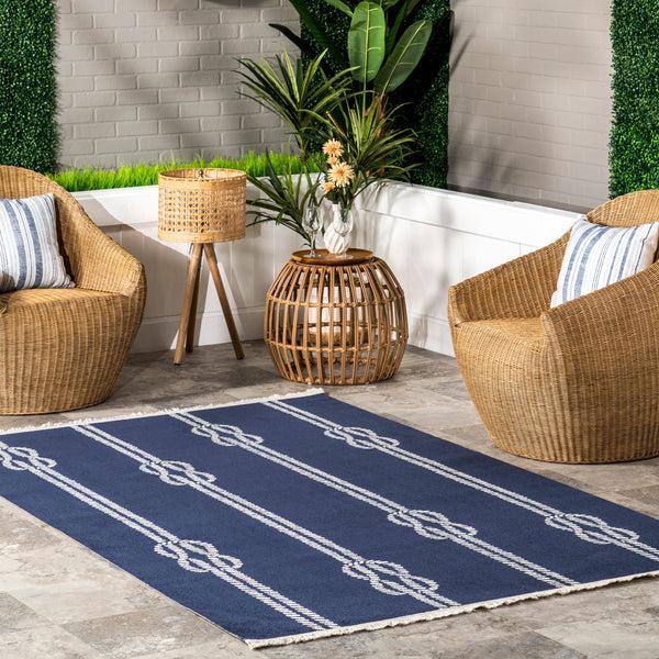 Nuloom Ida Coastal Ropes Indoor/Outdoor Fringe Area Rug Blue