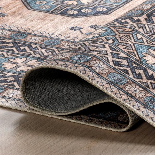 Nuloom Idra Multi Medallion Stain-Resistant Machine Washable Area Rug Turquoise