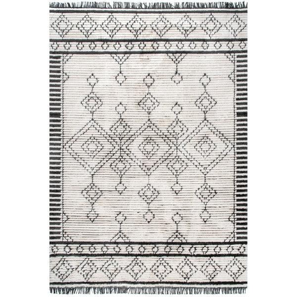nuloom Iliana Soft Shag Geometric Diamond Fringe Area Rug Beige
