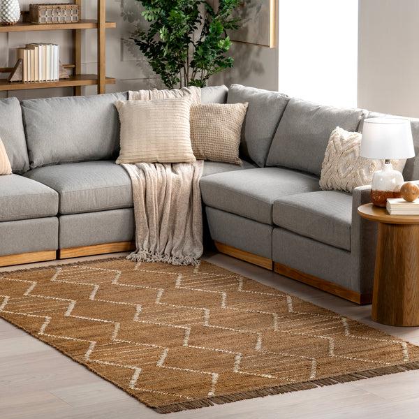 Nuloom Imaan Raised Geometric Jute Tasseled Area Rug Natural