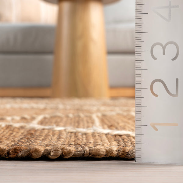 Nuloom Imaan Raised Geometric Jute Tasseled Area Rug Natural