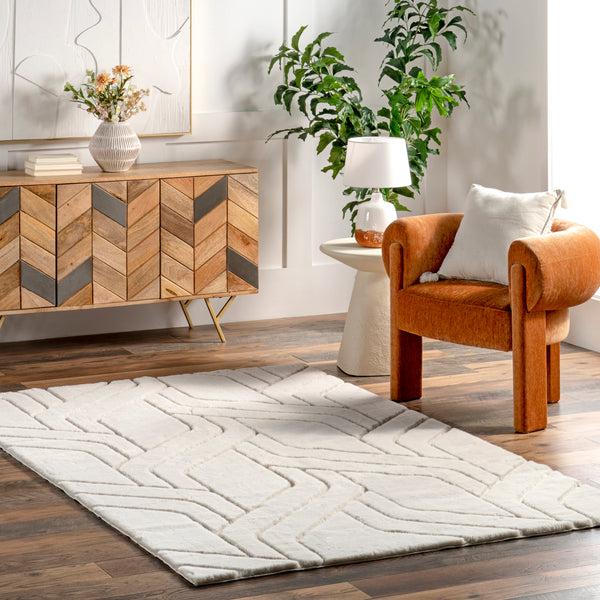 Nuloom Indie SuperiorWash Modern Maze Faux Rabbit Machine Washable Area Rug White