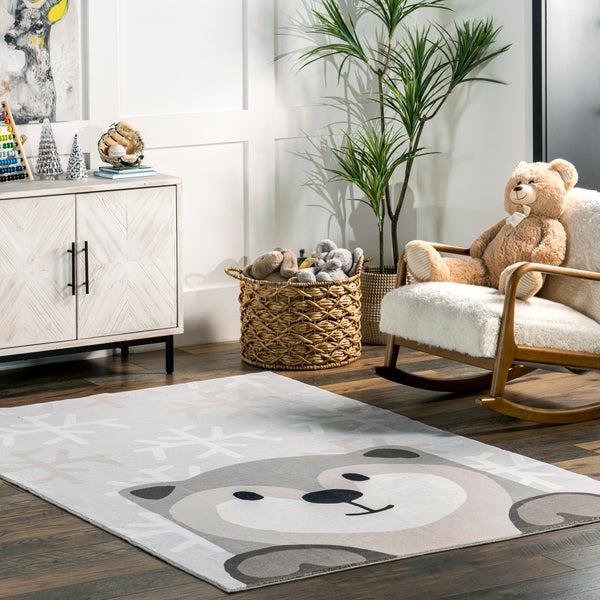 Nuloom Indigo Otter Kids Machine Washable Area Rug Light Gray