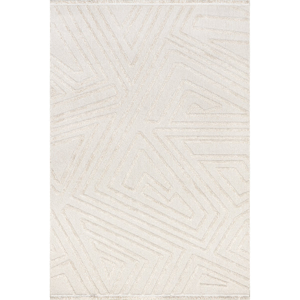 nuloom Isabeau Modern Geometric High-Low Fringe Area Rug Ivory