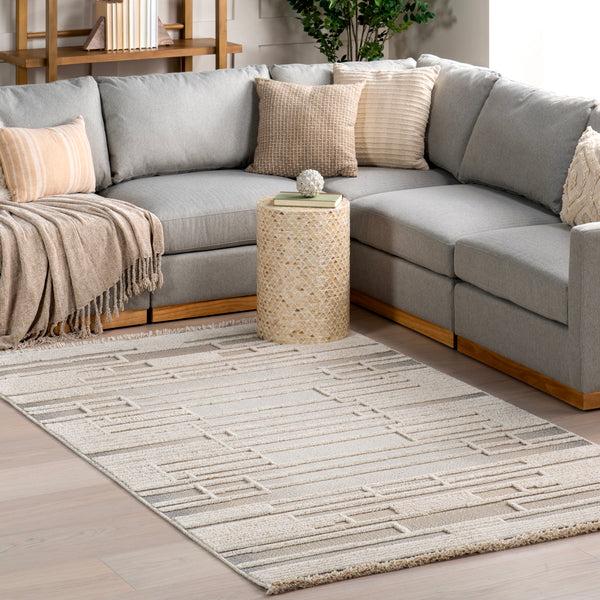 Nuloom Ismene Modern High-Low Fringe Area Rug Ivory
