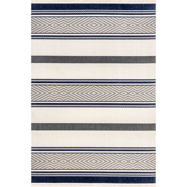 nuloom Ivey Modern Striped Indoor/Outdoor Fringe Area Rug Blue