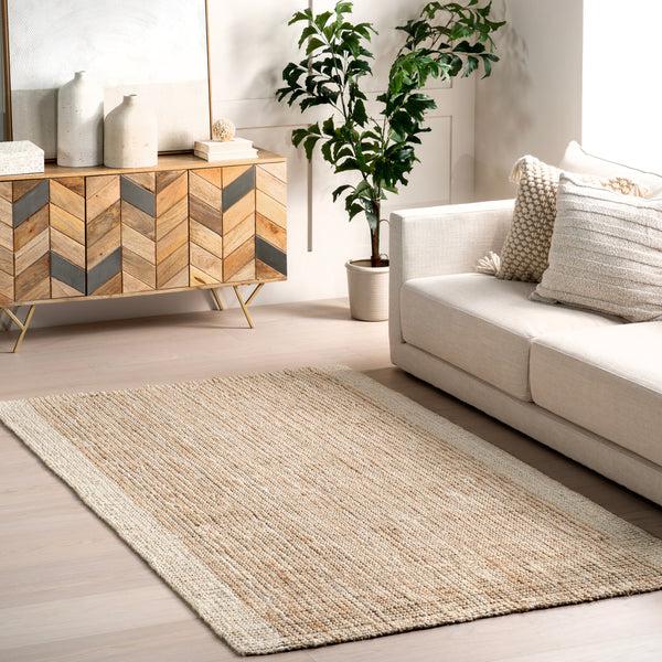 Nuloom Jacinta Classic Striped Border Jute Area Rug Ivory