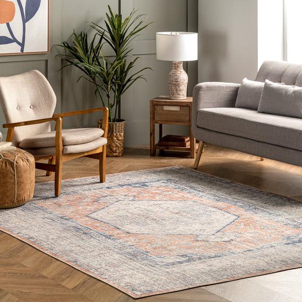 Nuloom Jacquie Machine Washable Vintage Floral Area Rug Peach