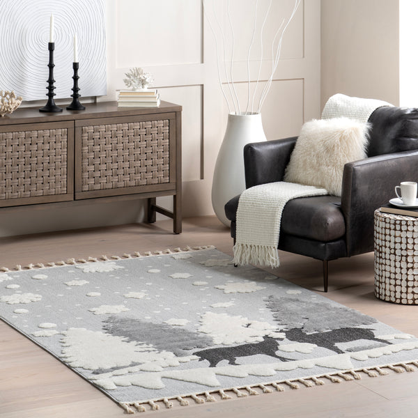 Nuloom Jade Holiday Reindeer Tasseled Area Rug Light Grey