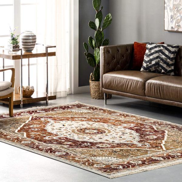 Nuloom Jaime Traditional Medallion Fringe Area Rug Beige