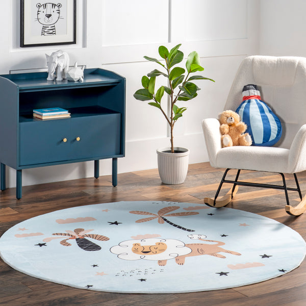 Nuloom Jalissa Lion Dreams Machine Washable Kids Area Rug Blue Multi