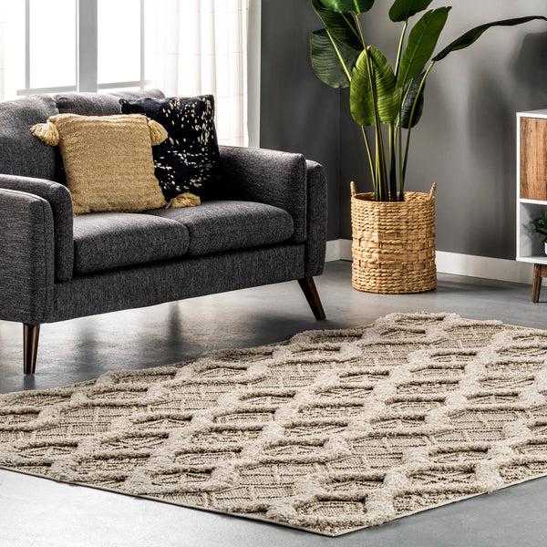 Nuloom Janis High Low Textured Shaggy Honeycomb Area Rug Beige