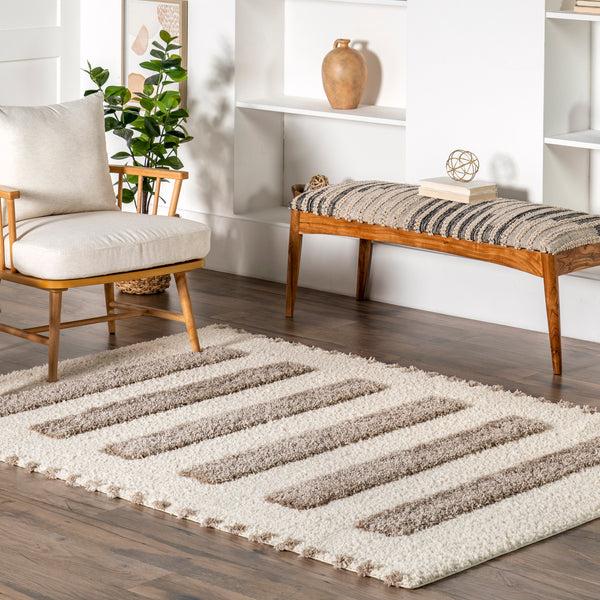Nuloom Jasmina High/Low Striped Shag Area Rug Ivory