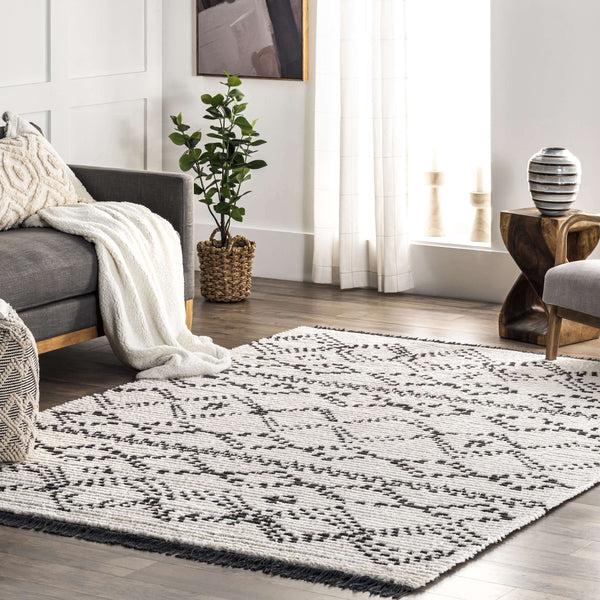 Nuloom Jaycee Abstract Soft Shaggy Textured Fringe Area Rug Beige