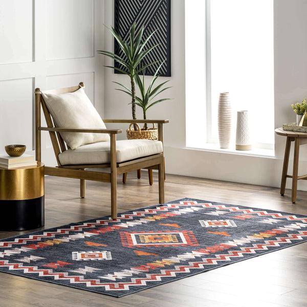 Nuloom Jayde Machine Washable Southwestern Diamond Area Rug Navy