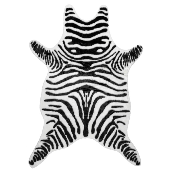 nuloom Jayla Machine Washable Zebra Faux Cowhide Area Rug Black and White