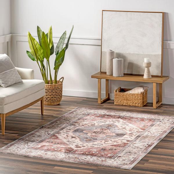 Nuloom Jenise Traditional Medallion Machine Washable Area Rug Beige