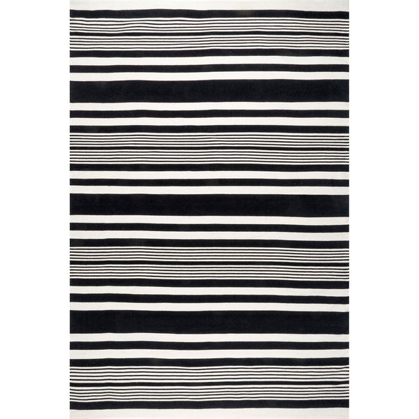 nuloom Jess Hand Loomed Cotton Flatweave Striped Area Rug Black
