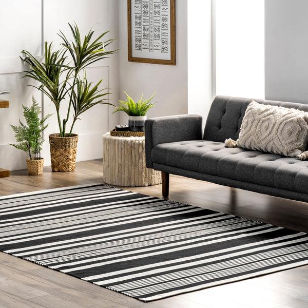 Nuloom Jess Hand Loomed Cotton Flatweave Striped Area Rug Black