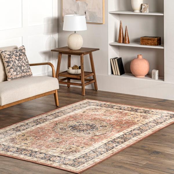 Nuloom Jessa Faded Medallion Machine Washable Area Rug Peach