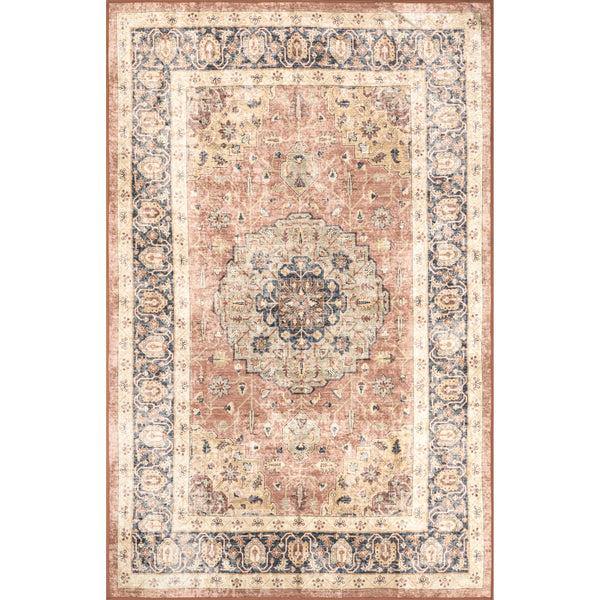 nuloom Jessa Faded Medallion Machine Washable Area Rug Peach