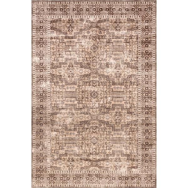 nuloom Jett Floral Border Stain-Resistant Machine Washable Area Rug Beige