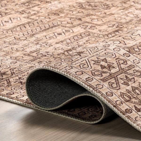 Nuloom Jett Floral Border Stain-Resistant Machine Washable Area Rug Beige