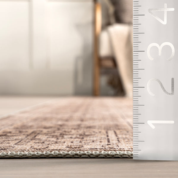 Nuloom Jett Floral Border Stain-Resistant Machine Washable Area Rug Beige