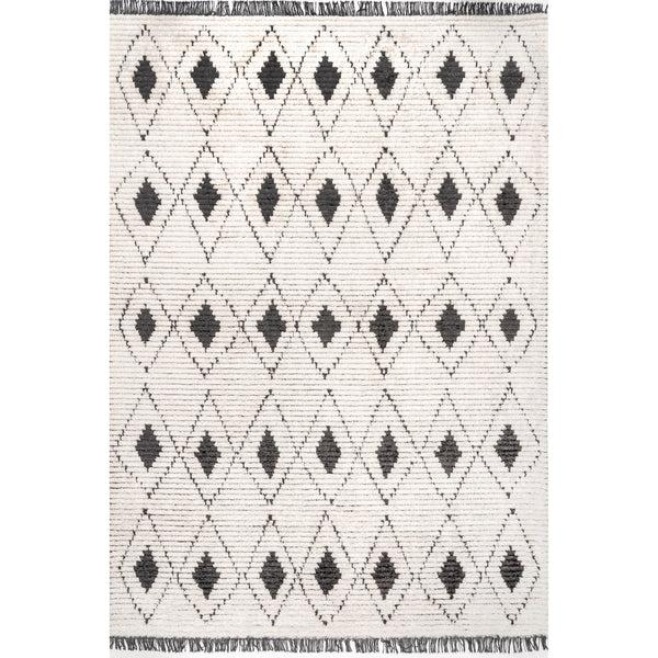 nuloom Joanna Diamond Trellis Soft Shag Fringe Area Rug Beige