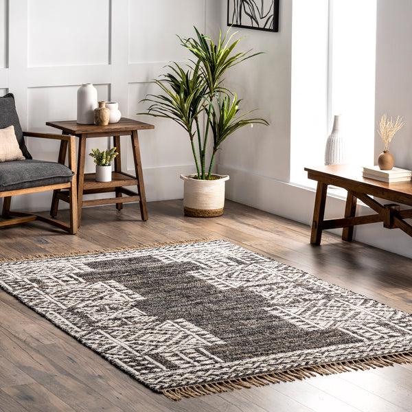 Nuloom Joanna Wool-Blend Bohemian Tassle Area Rug Gray