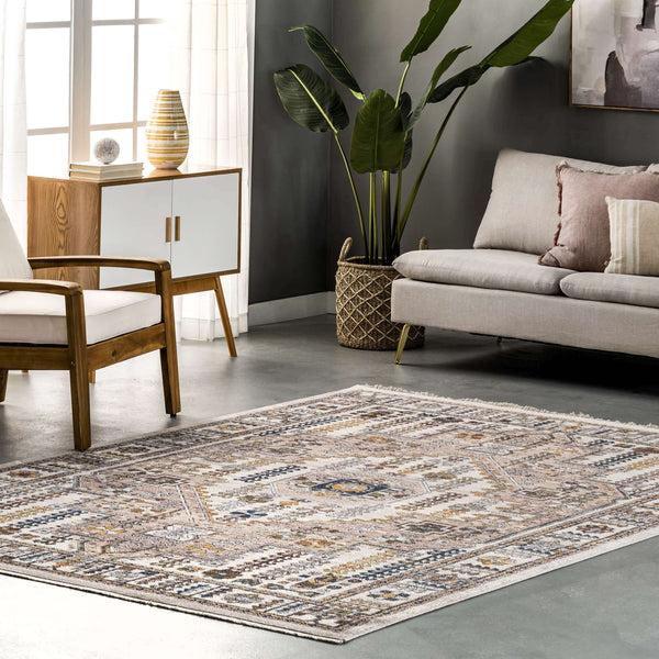 Nuloom Jocelyn Global Inspired Medallion Fringe Area Rug Beige