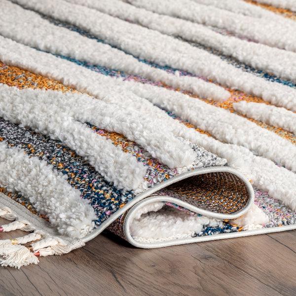 Nuloom Jodie Rainbow Zebra Braided Tassle Area Rug Ivory
