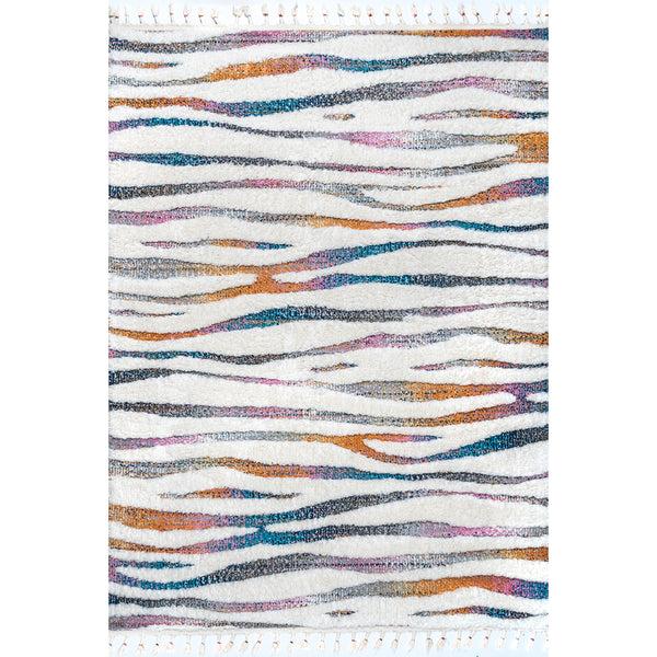 nuloom Jodie Rainbow Zebra Braided Tassle Area Rug Ivory
