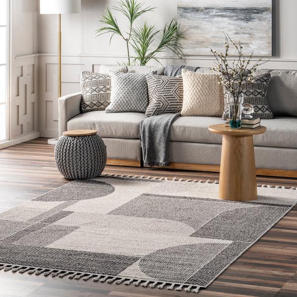 Nuloom Joëlle Abstract Braided Tasseled Area Rug Light Gray