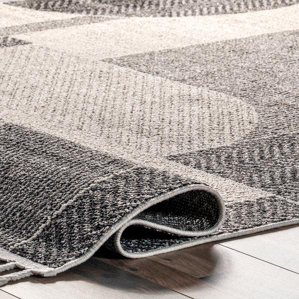 Nuloom Joëlle Abstract Braided Tasseled Area Rug Light Gray