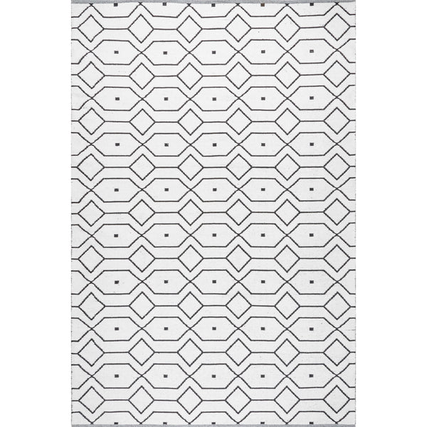nuloom Josie Hand Loomed Cotton Flatweave Geometric Trellis Area Rug Ivory