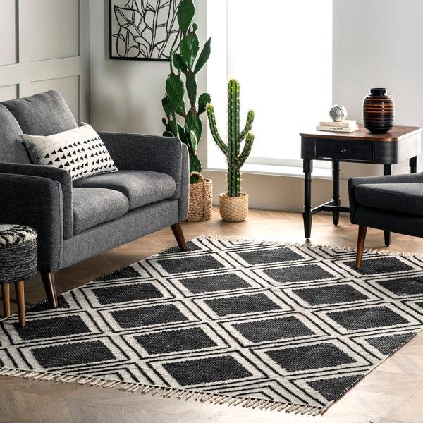 Nuloom Jubilee Cotton Diamond Trellis Tassel Area Rug Black