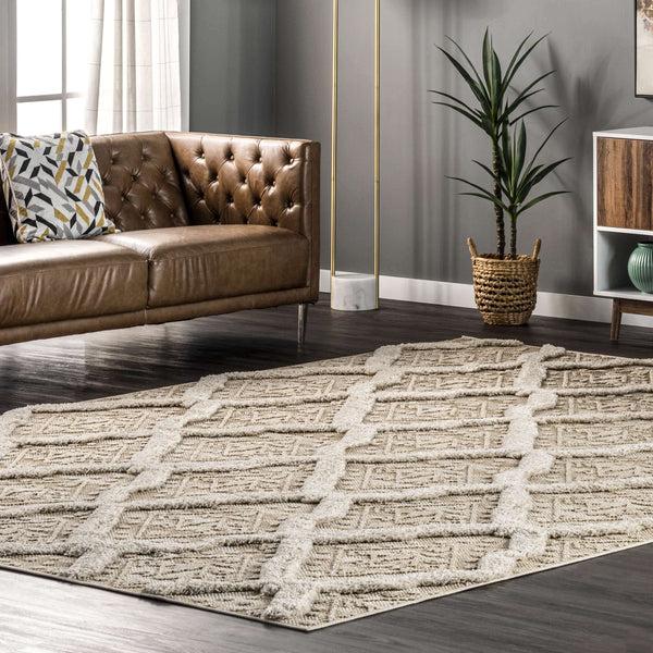Nuloom Julie High Low Textured Shaggy Geometric Area Rug Beige