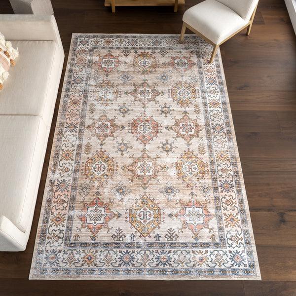 Nuloom Juni SplashGuard Medallion Machine Washable Area Rug Beige