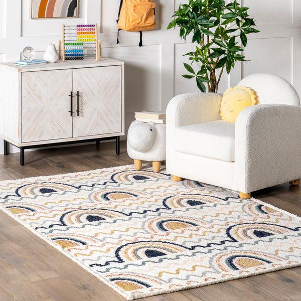 Nuloom Kaarina Multi Rainbow Kids Fringe Area Rug Blue