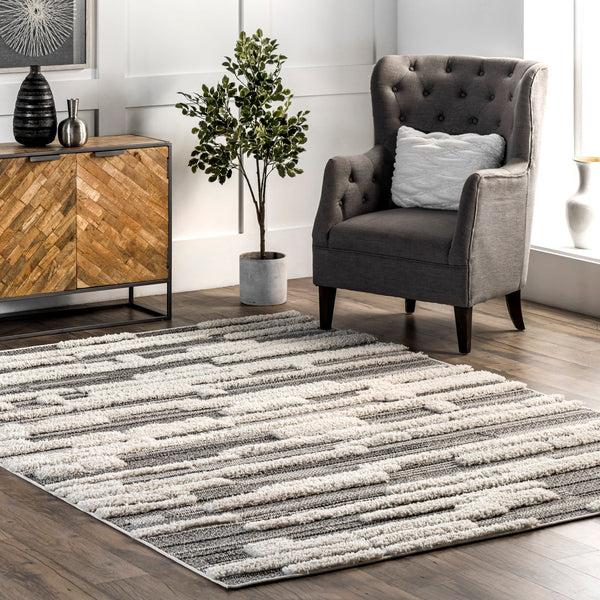 Nuloom Kaira High Low Textured Shaggy Striped Area Rug Grey