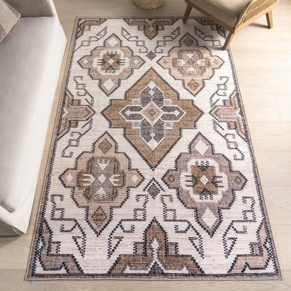 Nuloom Kalilah Medallion Spill Proof Machine Washable Area Rug Ivory