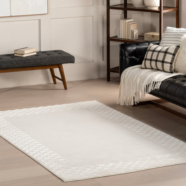 Nuloom Kalina High-Low Checkered Bordered Area Rug Cream