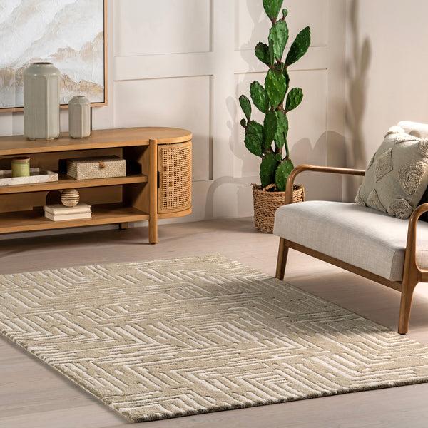 Nuloom Kamala Geometric High-Low Wool Area Rug Ivory