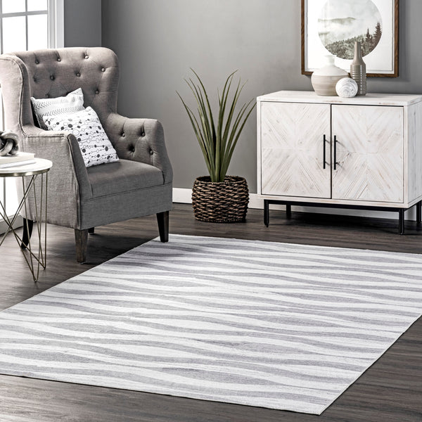Nuloom Kami Abstract Curves Machine Washable Area Rug Light Gray