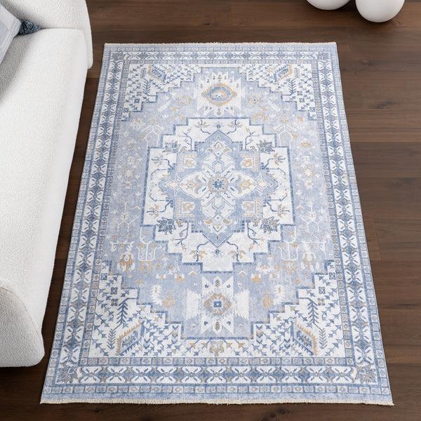 Nuloom Kamiyah SpinClean Medallion Machine Washable Area Rug Light Blue