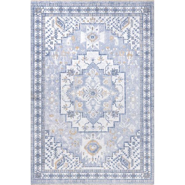 nuloom Kamiyah SpinClean Medallion Machine Washable Area Rug Light Blue