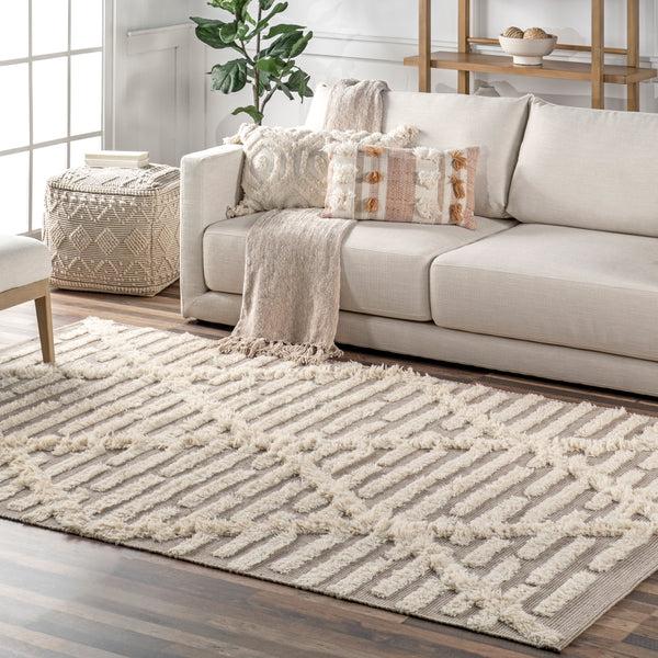 Nuloom Kandice Contemporary Trellis Wool Blend Area Rug Beige