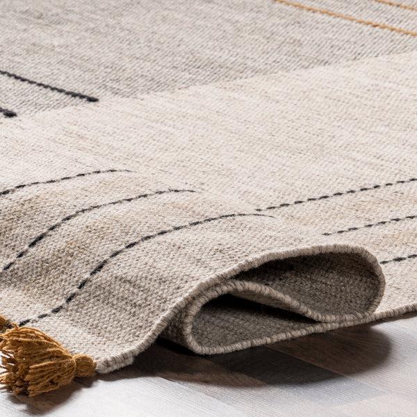 Nuloom Karlene Modern Striped Wool Tasseled Area Rug Ivory