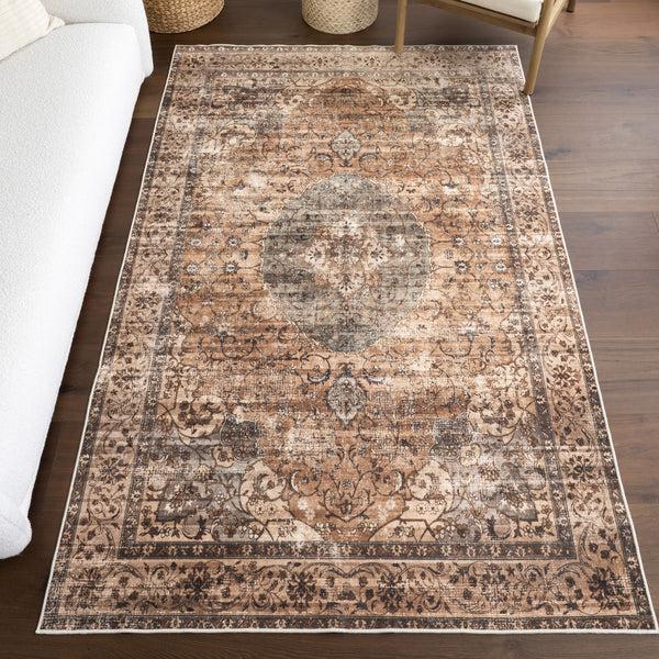 Nuloom Karrigan Medallion Spill Proof Machine Washable Area Rug Brown